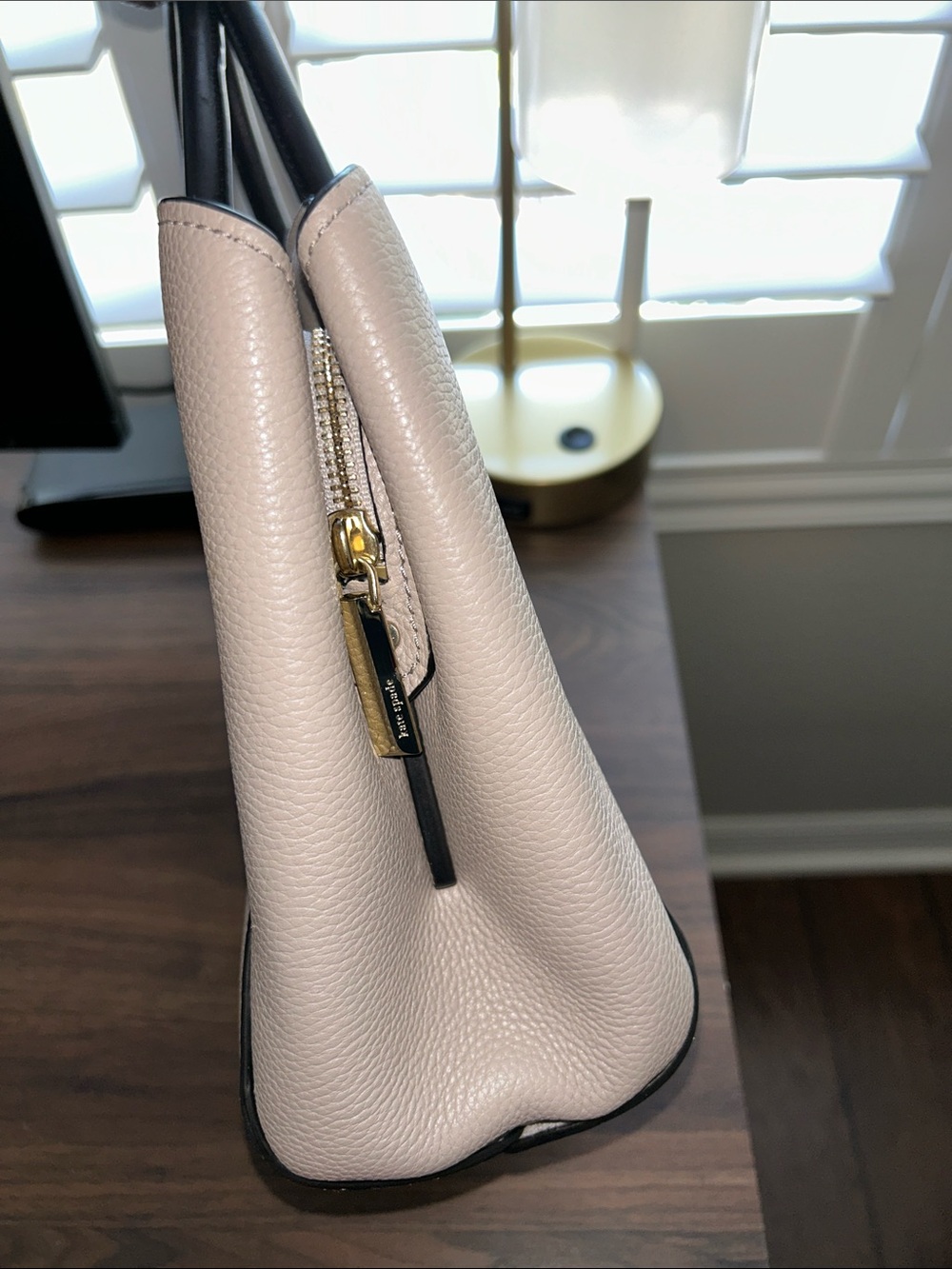 kate spade Pebbled Leather Tote Taupe Leather with Black Trim - Picture 7 of 13